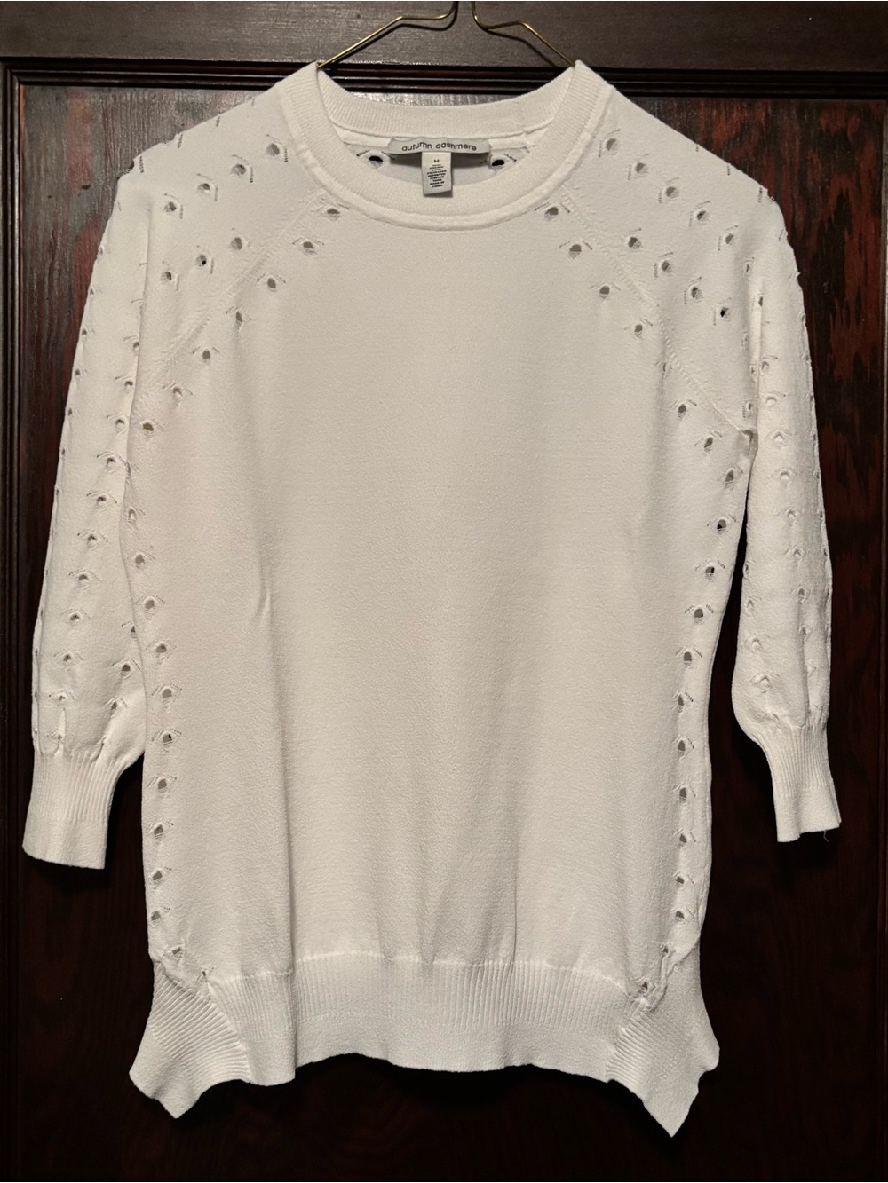 Autumn Cashmere Off-White Pointelle Crewneck Sweater